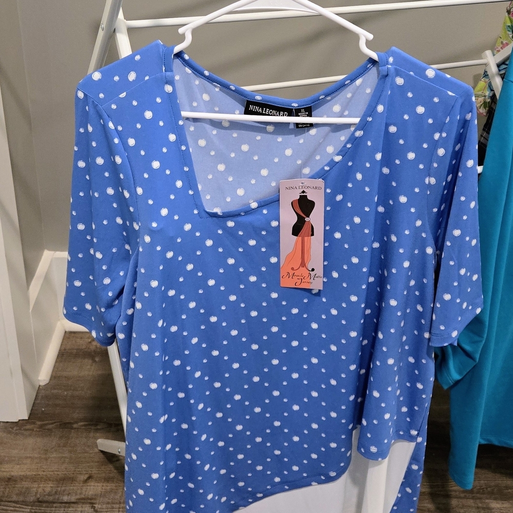 Blue Polka Dot Short Sleeve Top - Picture 3 of 6